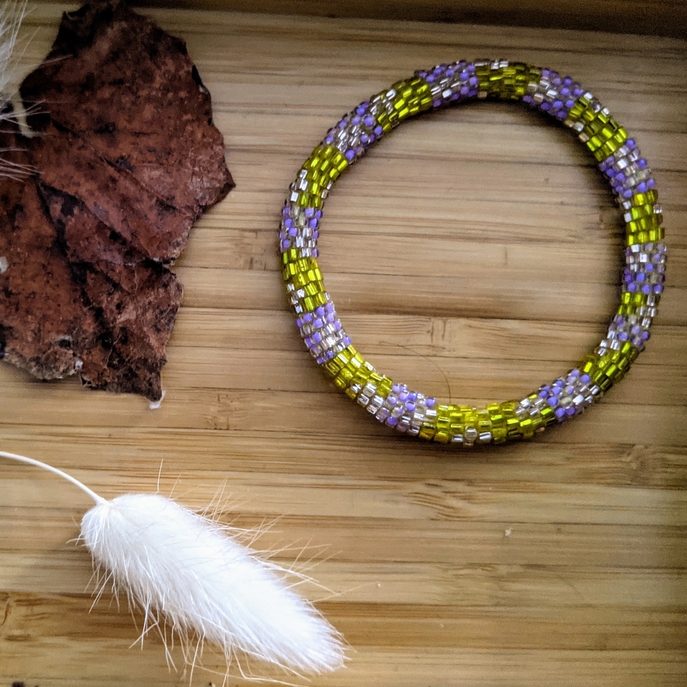 Beaded Roll On Bracelet Yellow & Grey